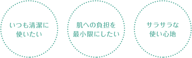 いつも清潔に使いたい 肌への負担を最小限にしたい サラサラな使い心地