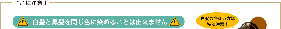 ここに注意！白髪と黒髪を同じ色に染めることは出来ません 白髪の少ない方は 特に注意！