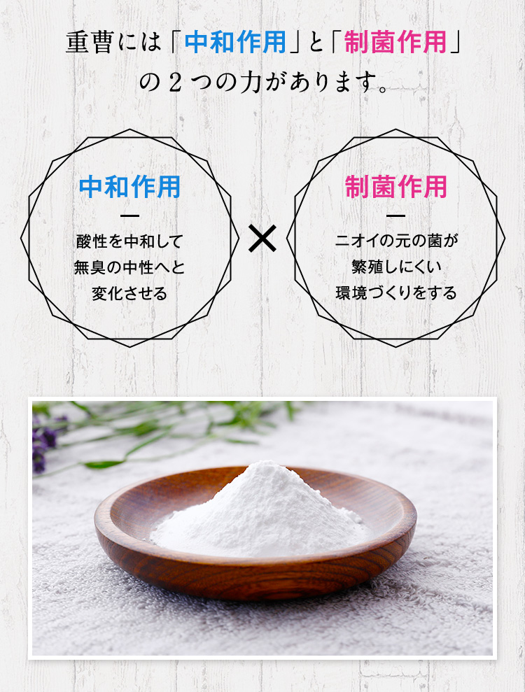 重曹には「中和作用」と「制菌作用」の2つの力があります。